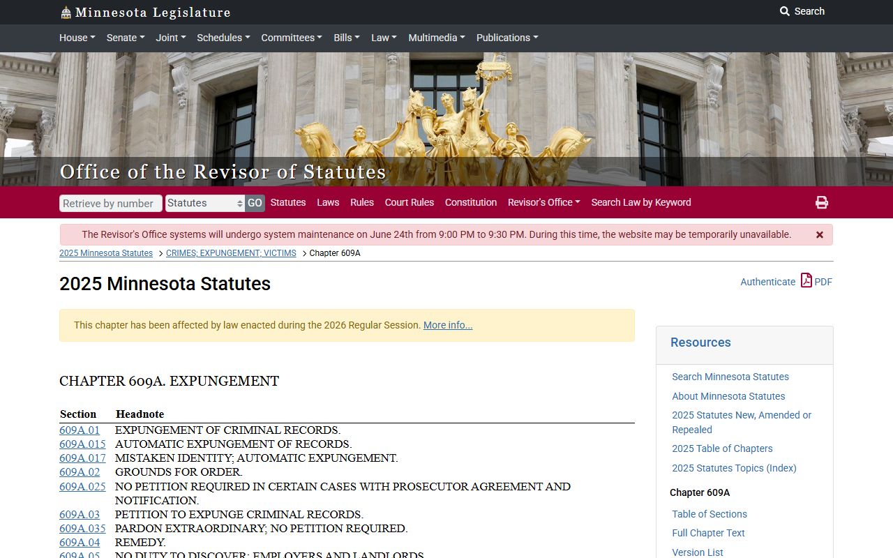 Grant County criminal court records Minnesota expungement chapter